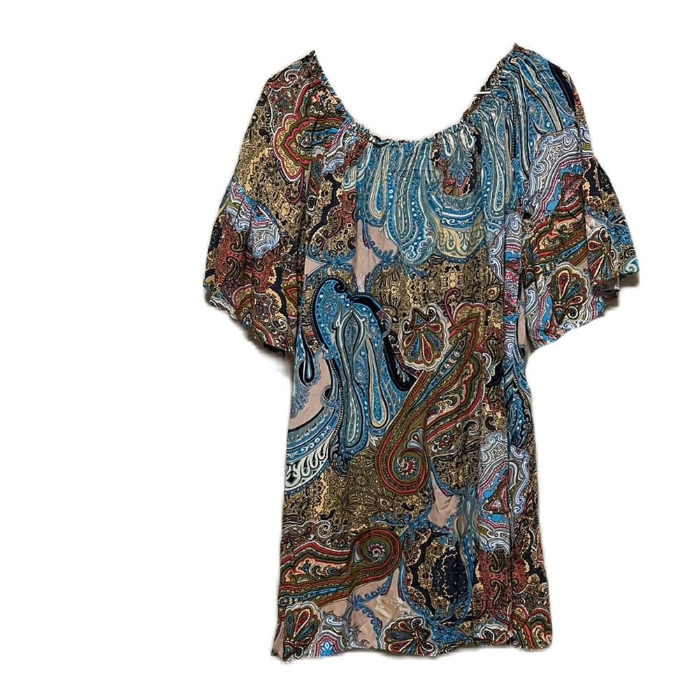 UMGEE, 65% Cotton, Elastic Neckline, Short Bell Sleeves Top, Multi Colors, Lg